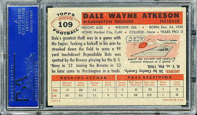 1956 Topps Redskins Dale Atkeson