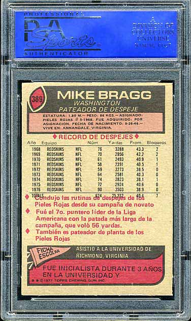 1977 Topps Mexican Redskins Bragg